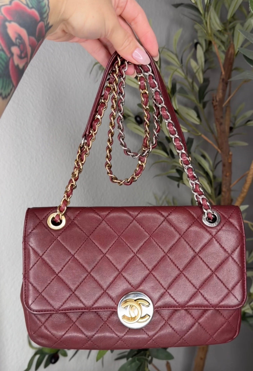 Chanel Calfskin Quilted Turn And Lock Flap Bag Burgundy
