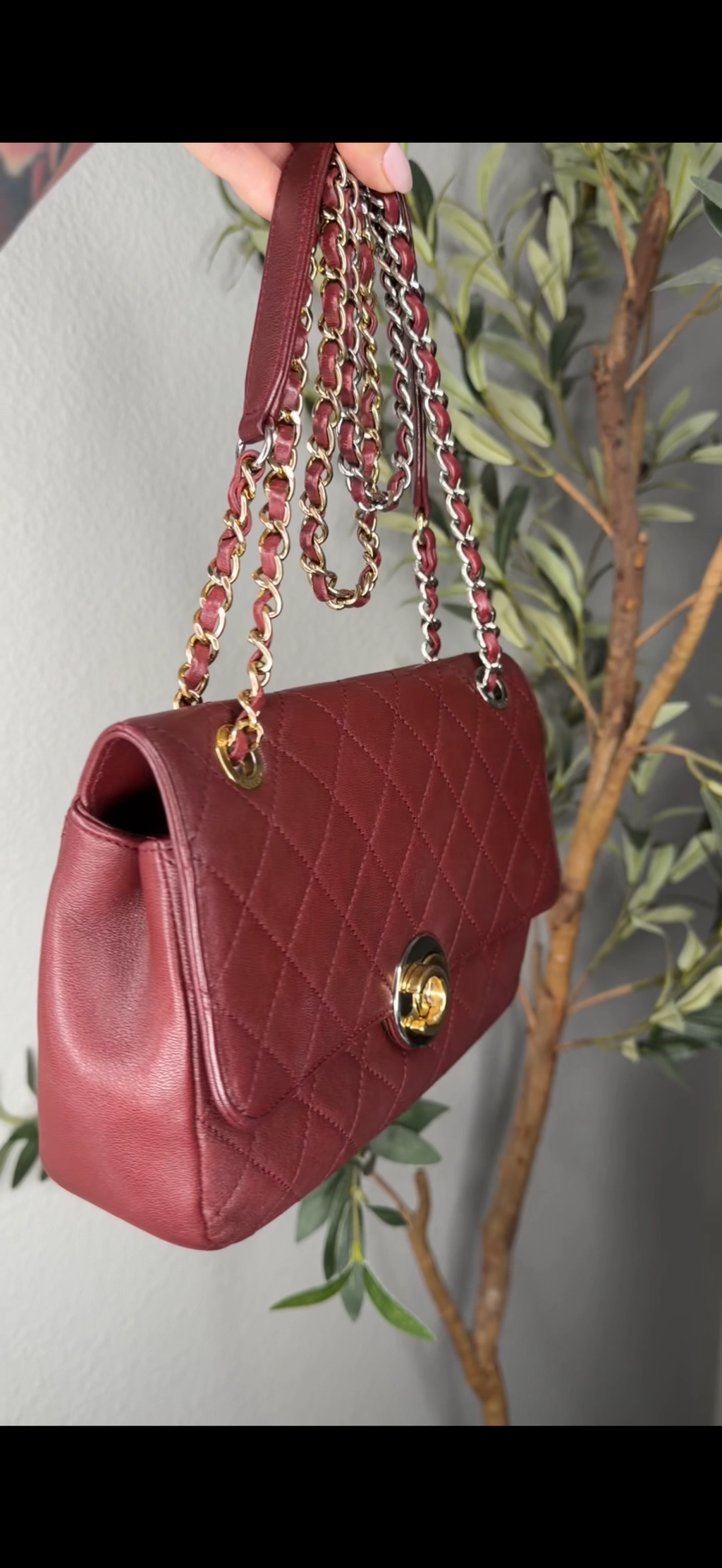 Chanel Calfskin Quilted Turn And Lock Flap Bag Burgundy