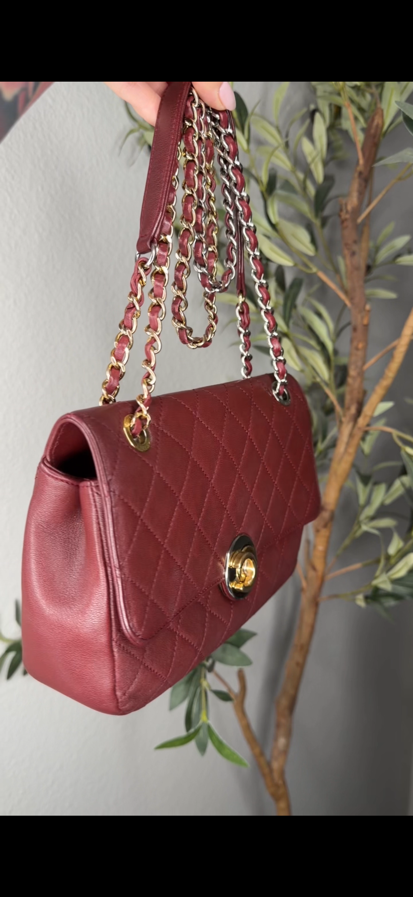 Chanel Calfskin Quilted Turn And Lock Flap Bag Burgundy