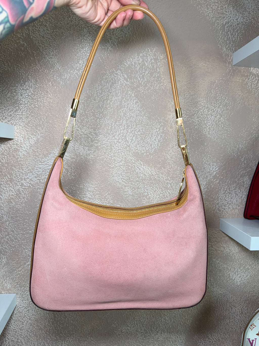 Gucci Pink Suede Shoulder Bag