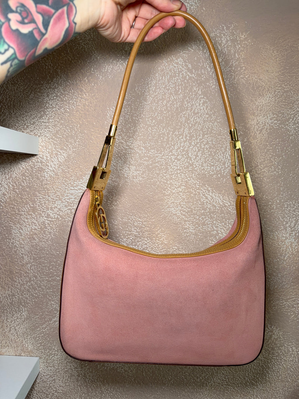Gucci Pink Suede Shoulder Bag
